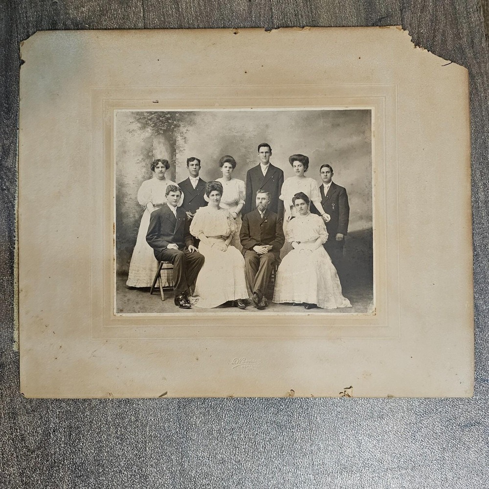 Antique Family Portrait Cabinet Card Photo Black White Americana 8x10